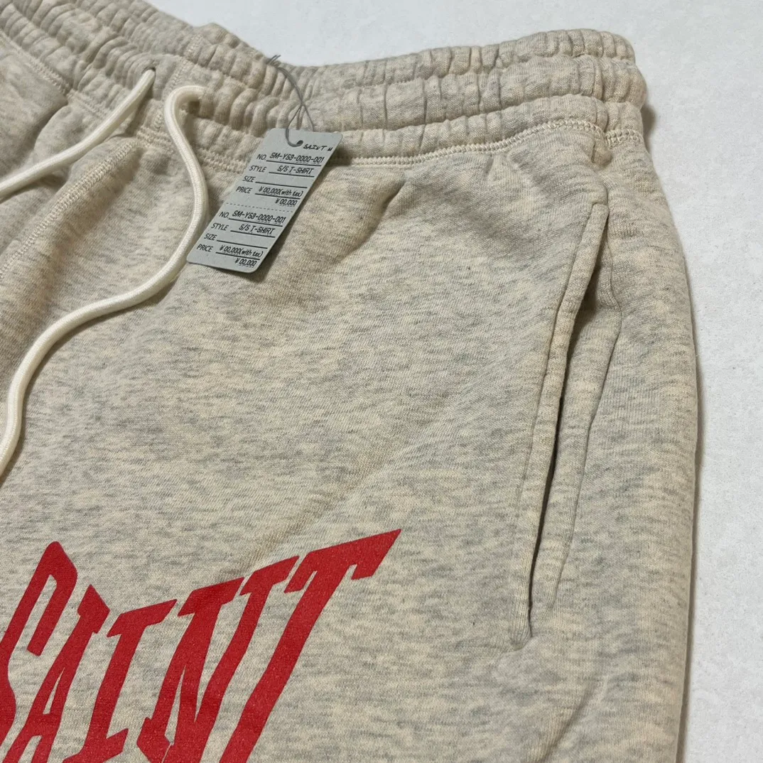 SAINT Mxxxxxx 'SAINT' SWEAT SHORTS/GRY/BLK embroidered SAINT LOGO basic shorts, distressed gray/washed black S-XL, four needles and six threads throughout, produced by a major domestic factory, imported Tajima machine embroidery, washed and distressed, original version